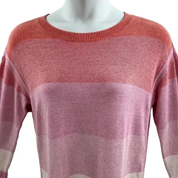 T by Talbots L Womens Sweater Orange Pink Ombre Striped Feminine Costal NWT - Picture 3 of 9
